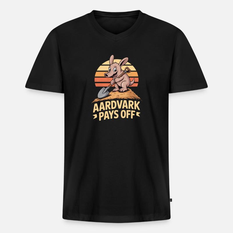 Erdferkel Motivation AARDVARK PAYS OFF - Männer Premium Bio T-Shirt mit V-Ausschnitt - Schwarz