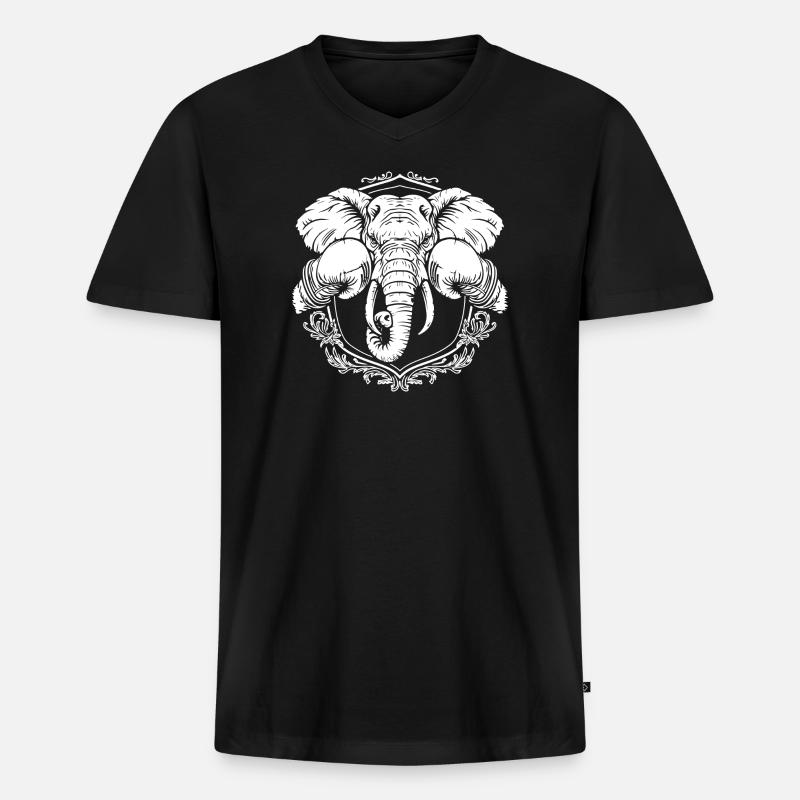 Elefant Boxer - Männer Premium Bio T-Shirt mit V-Ausschnitt - Schwarz