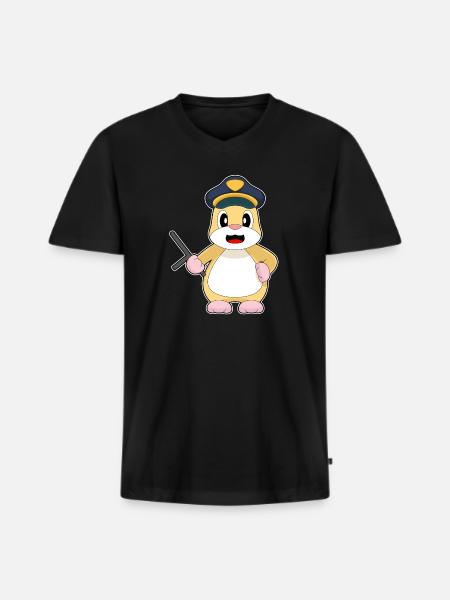 Hamster Policeman Baton Police - Men's Premium Organic T-shirt with V-neck - black