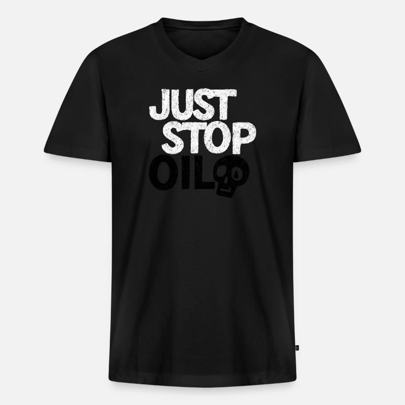 Auffällige „Just Stop“-Protestgrafik - Männer Premium Bio T-Shirt mit V-Ausschnitt - Schwarz