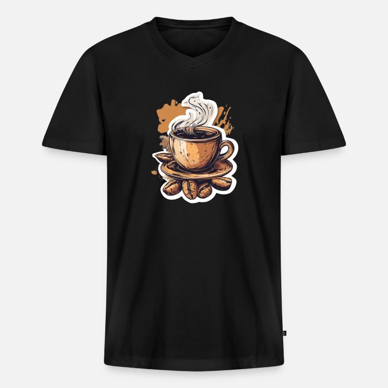 Kaffee - Männer Premium Bio T-Shirt mit V-Ausschnitt - Schwarz