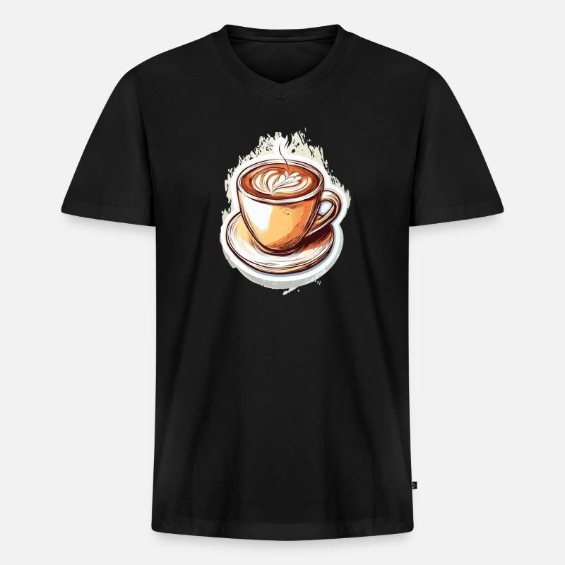Kaffee - Männer Premium Bio T-Shirt mit V-Ausschnitt - Schwarz