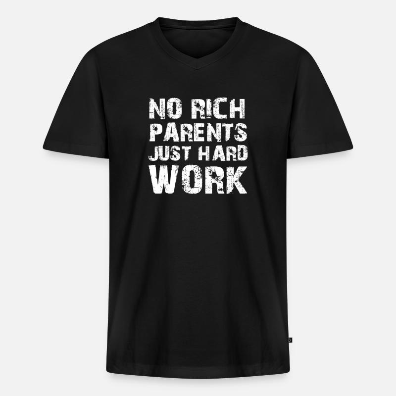 Keine reichen Eltern nur harte Arbeit - Männer Premium Bio T-Shirt mit V-Ausschnitt - Schwarz