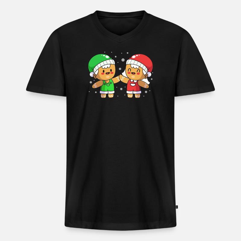 Weihnachten Lebkuchen Lebkuchenmann Gingerbread - Männer Premium Bio T-Shirt mit V-Ausschnitt - Schwarz
