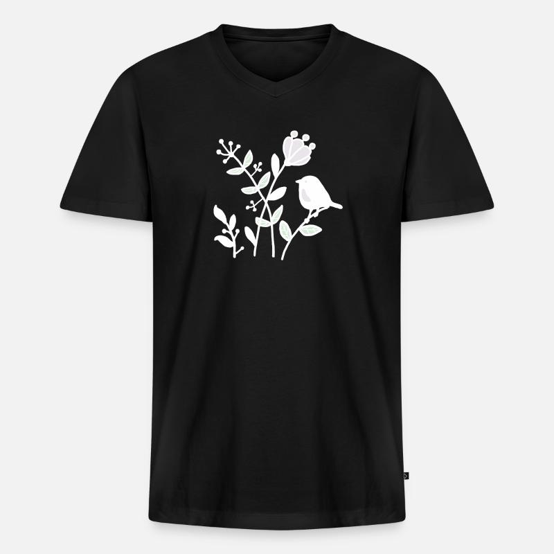 Natur_mit_Vogel_weiss - Männer Premium Bio T-Shirt mit V-Ausschnitt - Schwarz