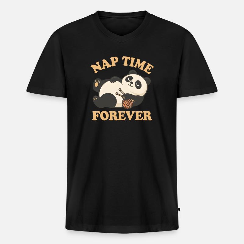  Panda – Nap Time Forever - Männer Premium Bio T-Shirt mit V-Ausschnitt - Schwarz