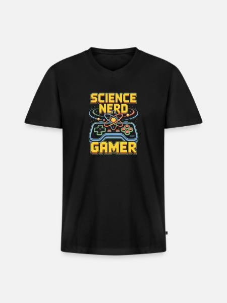 Science Nerd Gamer Atom Controller Wissenschaft - T-shirt encolure en V Premium bio Homme - noir