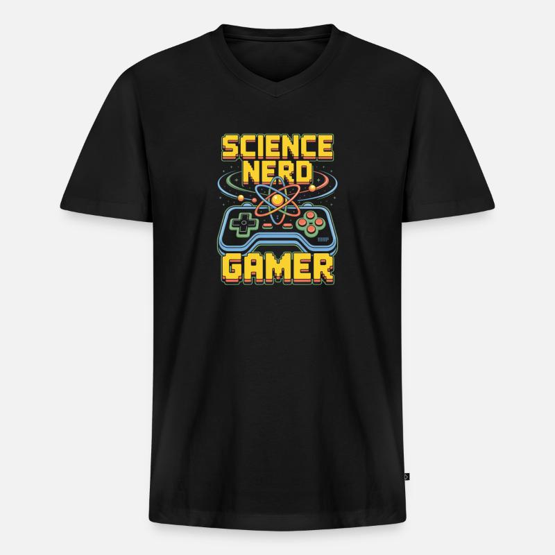 Science Nerd Gamer Atom Controller Wissenschaft - T-shirt encolure en V Premium bio Homme - noir