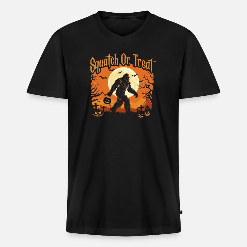 Kniebeugen oder Leckerli Spooky Bigfoot Halloween - Männer Premium Bio T-Shirt mit V-Ausschnitt - Schwarz
