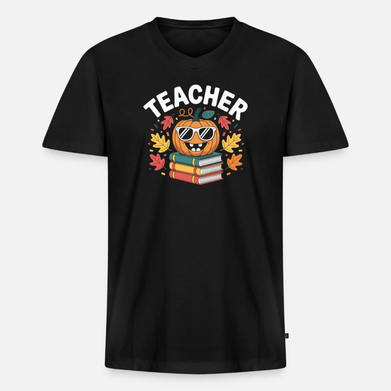 Lehrer Geschenkidee Herbst - Männer Premium Bio T-Shirt mit V-Ausschnitt - Schwarz