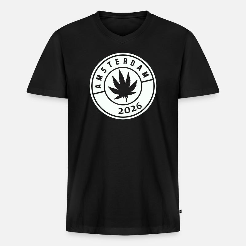 Amsterdam Weed 2026 - Männer Premium Bio T-Shirt mit V-Ausschnitt - Schwarz