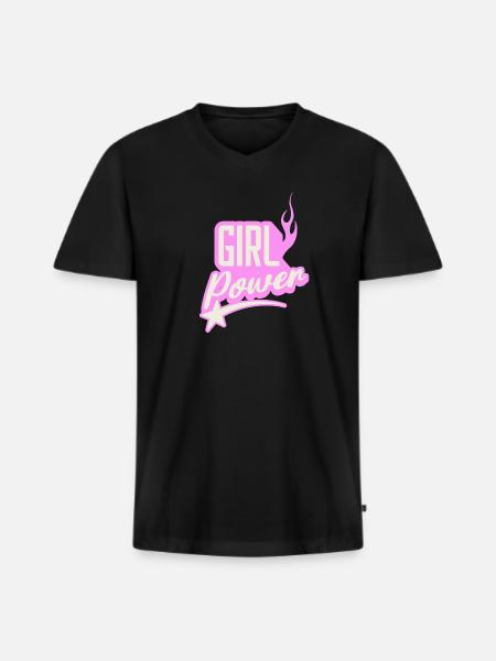 Girl Power suiker roze vlammend grafisch ontwerp - Mannen Premium Bio T-shirt met V-hals - zwart