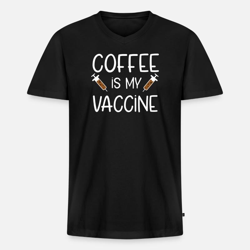 Kaffee Impfung - Männer Premium Bio T-Shirt mit V-Ausschnitt - Schwarz