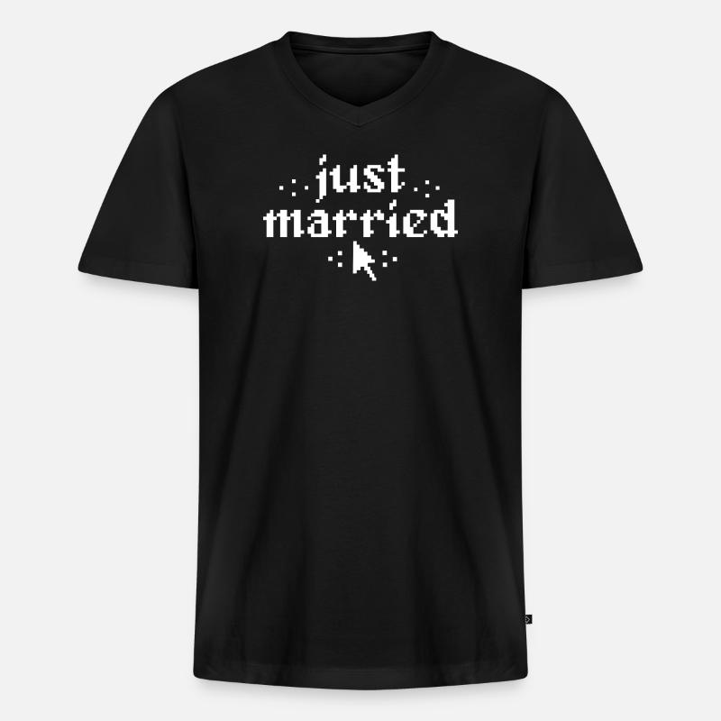 Just Married Pixel Mauszeiger Hochzeitsgeschenk - Männer Premium Bio T-Shirt mit V-Ausschnitt - Schwarz