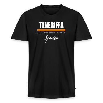 Teneriffa - Männer Premium Bio T-Shirt mit V-Ausschnitt - Schwarz - Vorne - Nico (187cm)