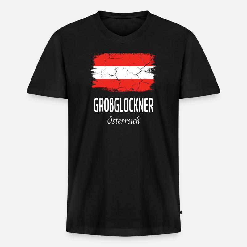 Großglockner - Männer Premium Bio T-Shirt mit V-Ausschnitt - Schwarz