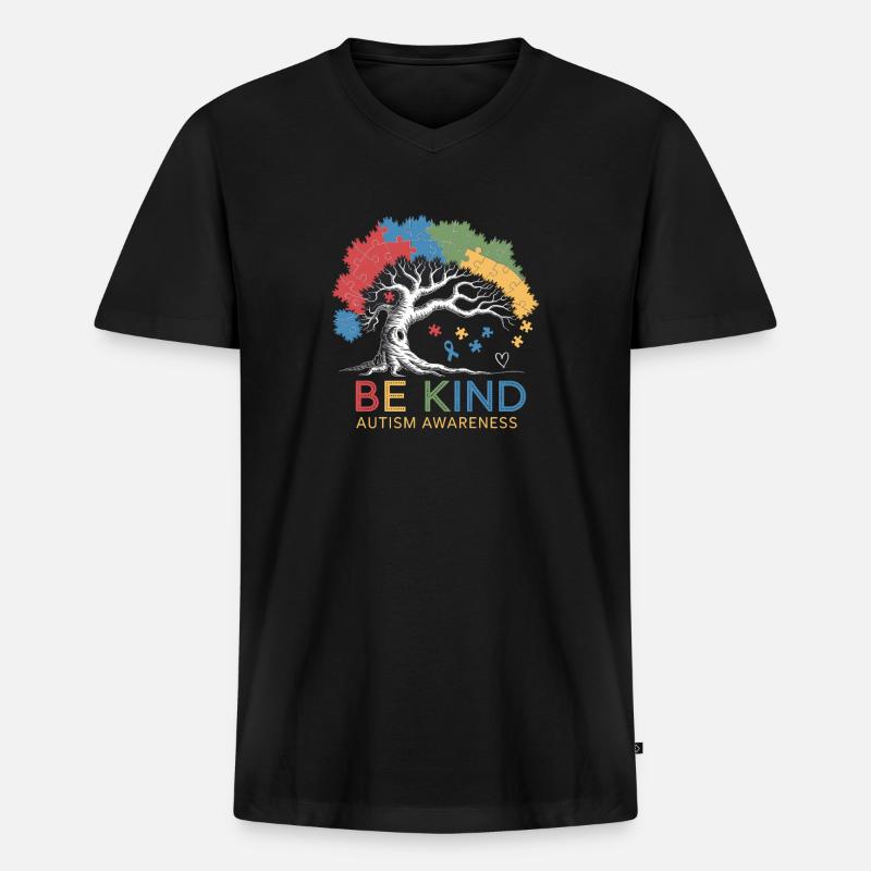Be Kind Autism Bewusstsein Baum Puzzle - Männer Premium Bio T-Shirt mit V-Ausschnitt - Schwarz