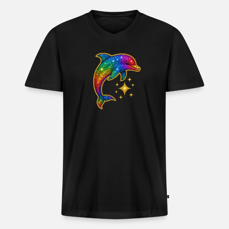 Regenbogen Glitzer Delfin - Männer Premium Bio T-Shirt mit V-Ausschnitt - Schwarz