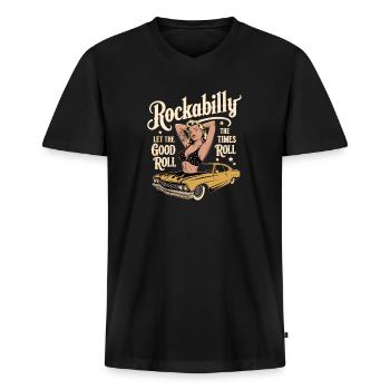 Rockabilly Let The Good Times Roll Retro - Männer Premium Bio T-Shirt mit V-Ausschnitt - Schwarz - Vorne - Nico (187cm)