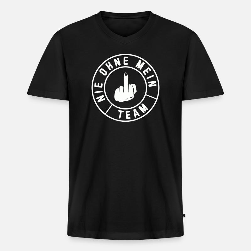 Mein Team Mittelfinger Emblem - Männer Premium Bio T-Shirt mit V-Ausschnitt - Schwarz