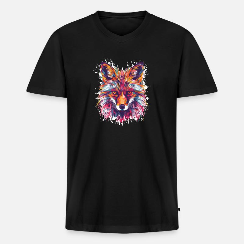 Fuchs Aquarell - Männer Premium Bio T-Shirt mit V-Ausschnitt - Schwarz