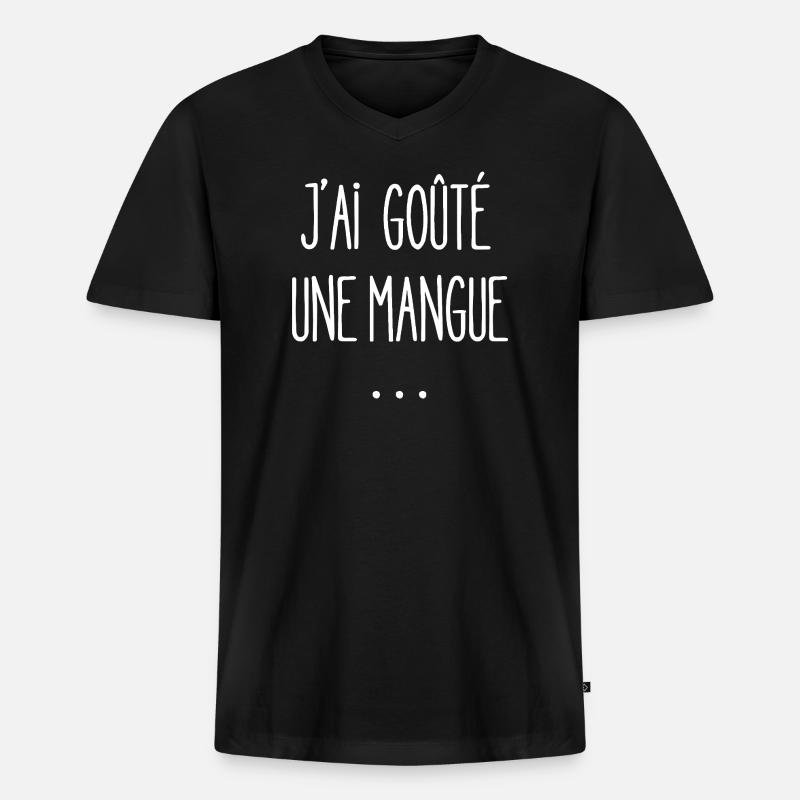 Ich habe eine Mango probiert - Männer Premium Bio T-Shirt mit V-Ausschnitt - Schwarz
