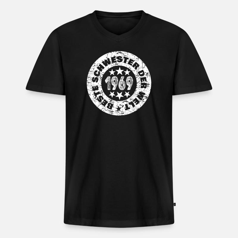 Schwester 1969 - Männer Premium Bio T-Shirt mit V-Ausschnitt - Schwarz