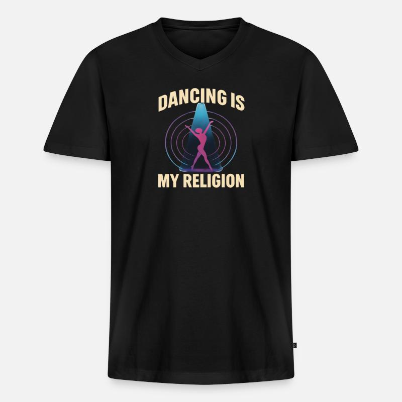 Dancing Is My Religion – Techno Rave - Männer Premium Bio T-Shirt mit V-Ausschnitt - Schwarz