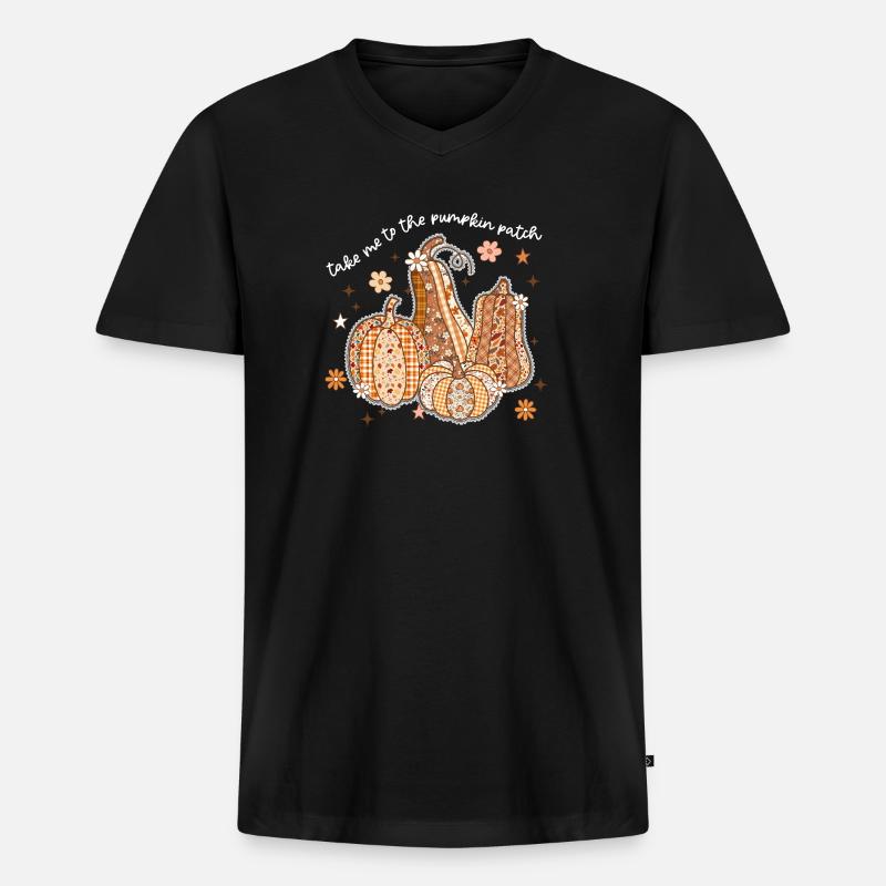Patchwork Kürbisse Herbstmotiv - Männer Premium Bio T-Shirt mit V-Ausschnitt - Schwarz