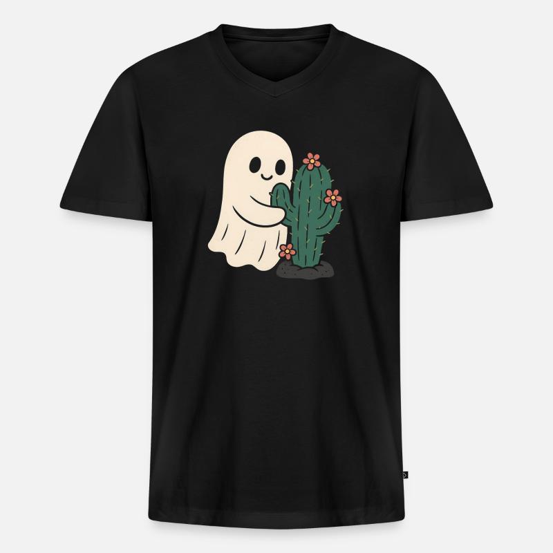 Geist umarmt Kaktus Blumen - Männer Premium Bio T-Shirt mit V-Ausschnitt - Schwarz
