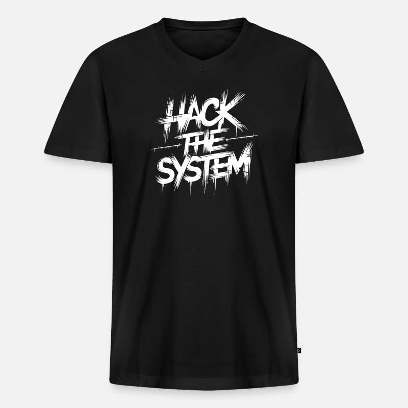 Hack the System Graffiti - Männer Premium Bio T-Shirt mit V-Ausschnitt - Schwarz