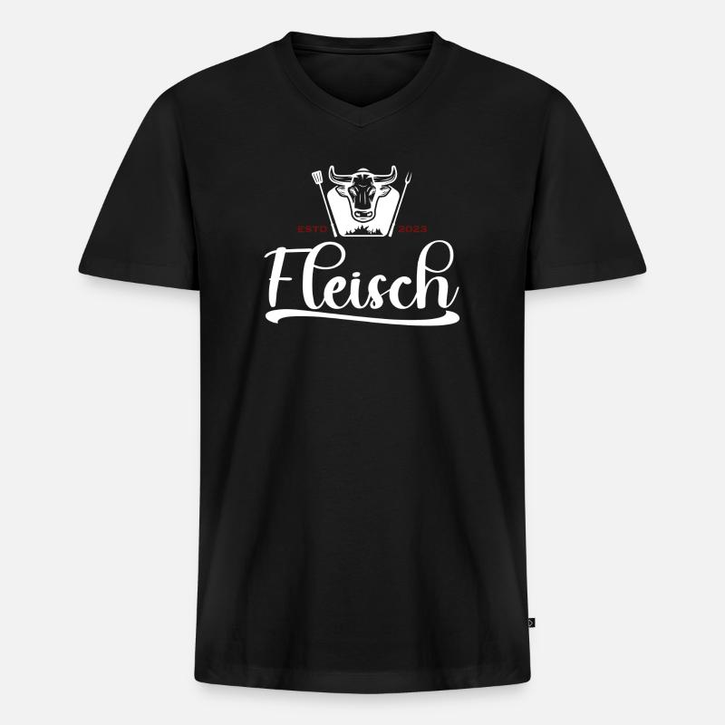 Fleisch Bullenkopf Grill Logo 2023 - Männer Premium Bio T-Shirt mit V-Ausschnitt - Schwarz