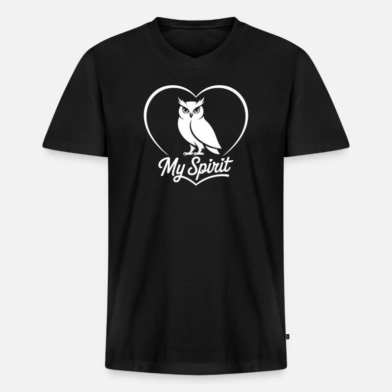 Herzbild Eule mit My Spirit - Männer Premium Bio T-Shirt mit V-Ausschnitt - Schwarz