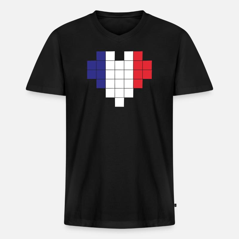 Pixel Herz Frankreich Flagge - Männer Premium Bio T-Shirt mit V-Ausschnitt - Schwarz