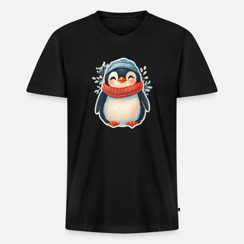 Pinguin - Männer Premium Bio T-Shirt mit V-Ausschnitt - Schwarz
