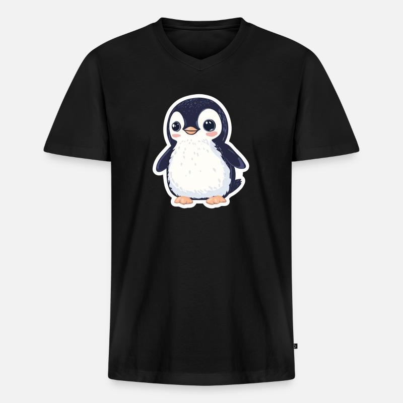 Pinguin - Männer Premium Bio T-Shirt mit V-Ausschnitt - Schwarz