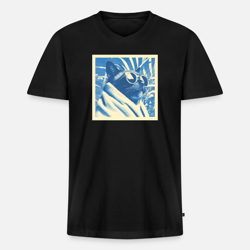 Cool Retro Cat Design - Männer Premium Bio T-Shirt mit V-Ausschnitt - Schwarz