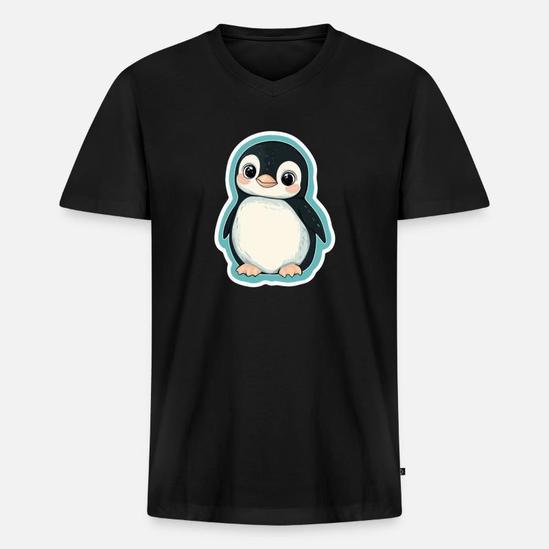 Pinguin - Männer Premium Bio T-Shirt mit V-Ausschnitt - Schwarz