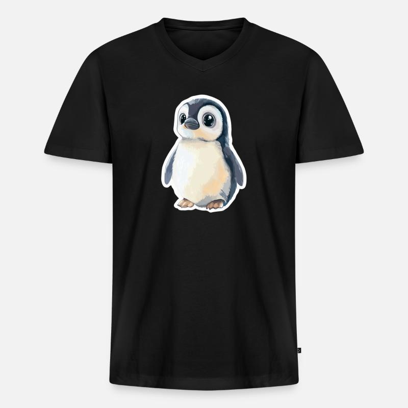 Pinguin - Männer Premium Bio T-Shirt mit V-Ausschnitt - Schwarz