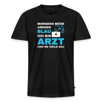 Facharzt Arzt Mediziner Doktor Geschenkidee Spruch - Männer Premium Bio T-Shirt mit V-Ausschnitt - Schwarz - Vorne - Nico (187cm)