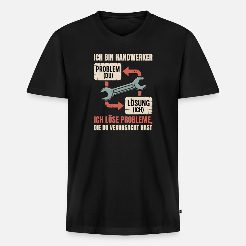 Handwerker Problemlöser Spruch - Männer Premium Bio T-Shirt mit V-Ausschnitt - Schwarz