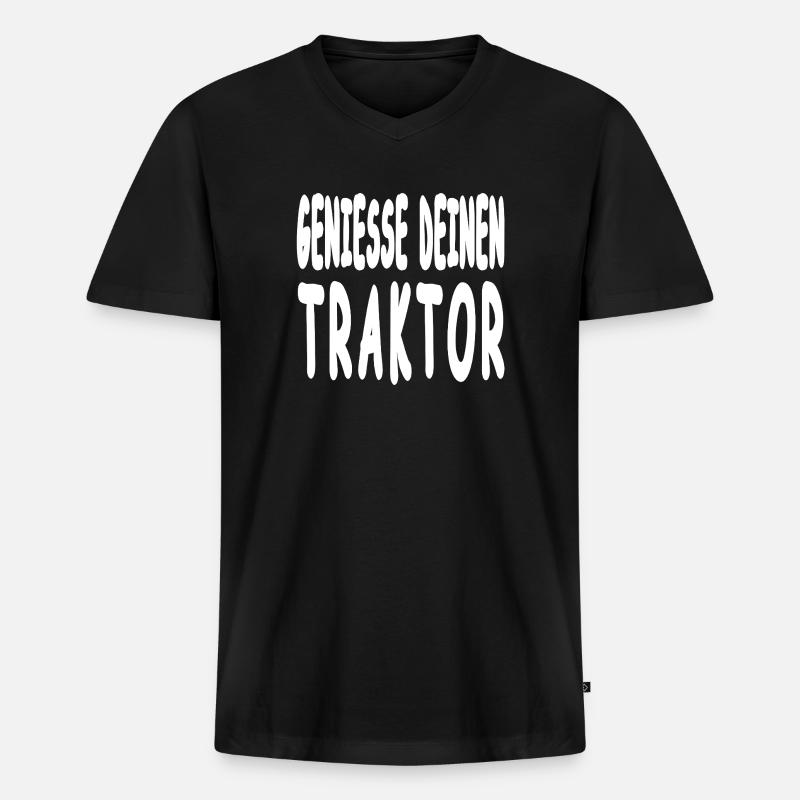 Traktor - Männer Premium Bio T-Shirt mit V-Ausschnitt - Schwarz