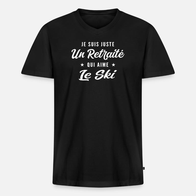 Pensionierter Skienthusiast - Männer Premium Bio T-Shirt mit V-Ausschnitt - Schwarz