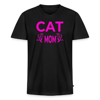 felino - Maglietta ecologica premium da uomo con scollo a V - nero - Fronte - Nico (187cm)
