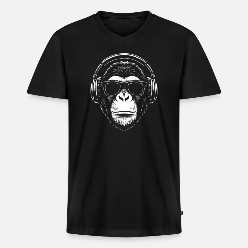 Monkey DJ Kopfhörer Silhouette - Männer Premium Bio T-Shirt mit V-Ausschnitt - Schwarz