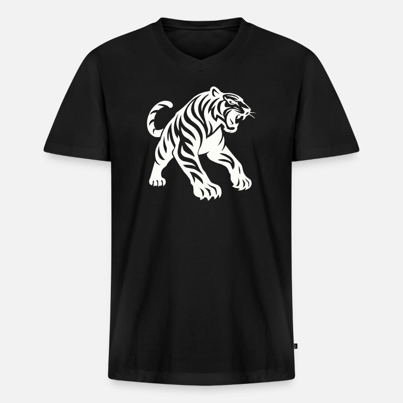 Tiger Silhouette - Männer Premium Bio T-Shirt mit V-Ausschnitt - Schwarz