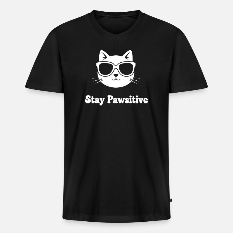 Stay Pawsitive Katzensonnenbrille - Männer Premium Bio T-Shirt mit V-Ausschnitt - Schwarz