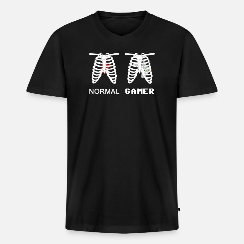 Gamer Anatomie Skelett 8bit - Männer Premium Bio T-Shirt mit V-Ausschnitt - Schwarz