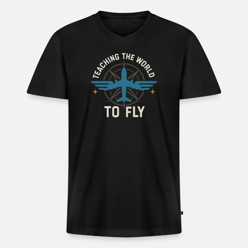 Fluglehrer Cfi Pilot Luftfahrtlehrer - Männer Premium Bio T-Shirt mit V-Ausschnitt - Schwarz
