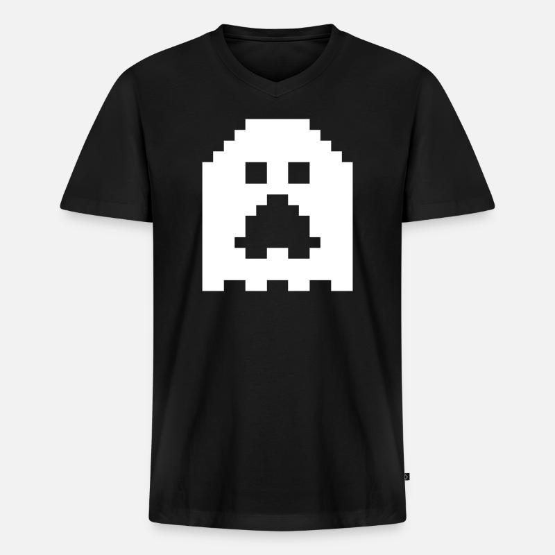 Ghost_Pixels_White - Männer Premium Bio T-Shirt mit V-Ausschnitt - Schwarz